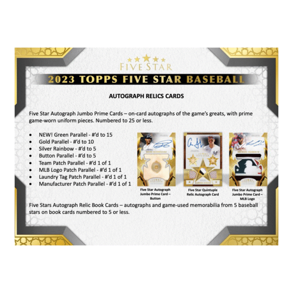 2023 Topps Five Star Baseball Hobby Box - Image 3